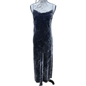 Bella Dahl Women's Gray Crushed Velvet Maxi Dress Cowl Neck Side‎ Slits Small